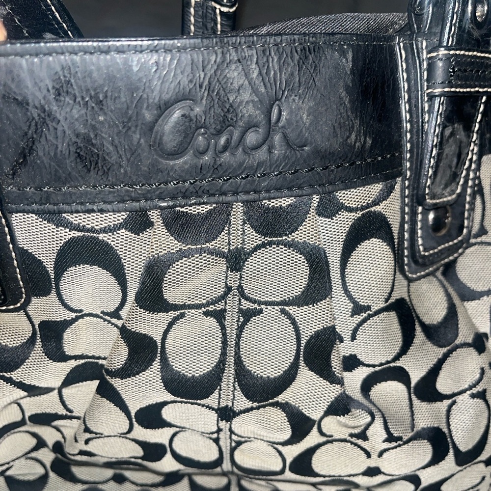 Vintage Coach Signature Canvas Tote in Black and Cream